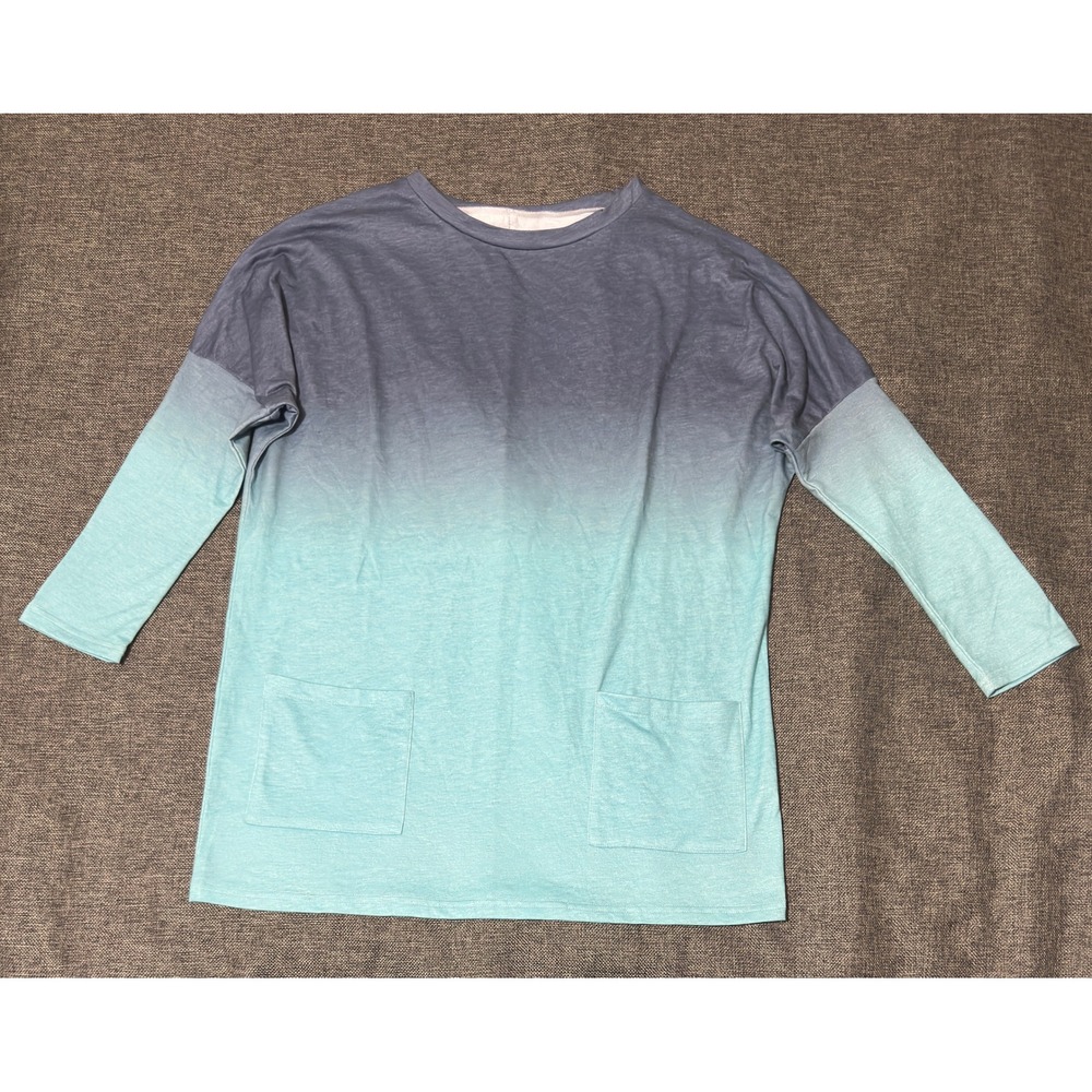 Unbranded Womens Medium T-Shirt Ombre Blue Grey Long Sleeve Pocket Tunic